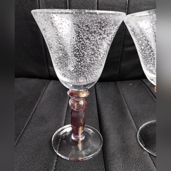 Two Vintage Pottery Barn Bubble Glass Wine Goblets - Picture 2 of 7